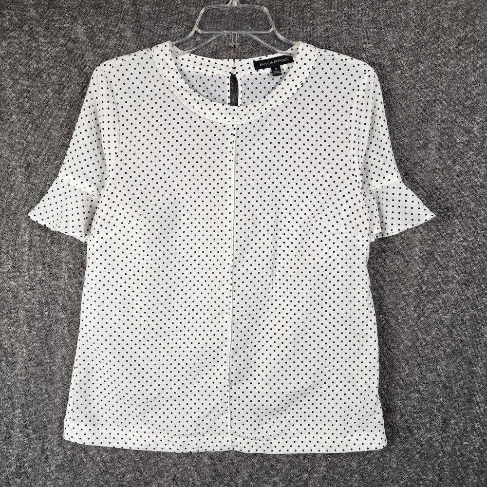 Banana Republic Blouse Women S White Polka Dot Ruffle Sleeve EUC